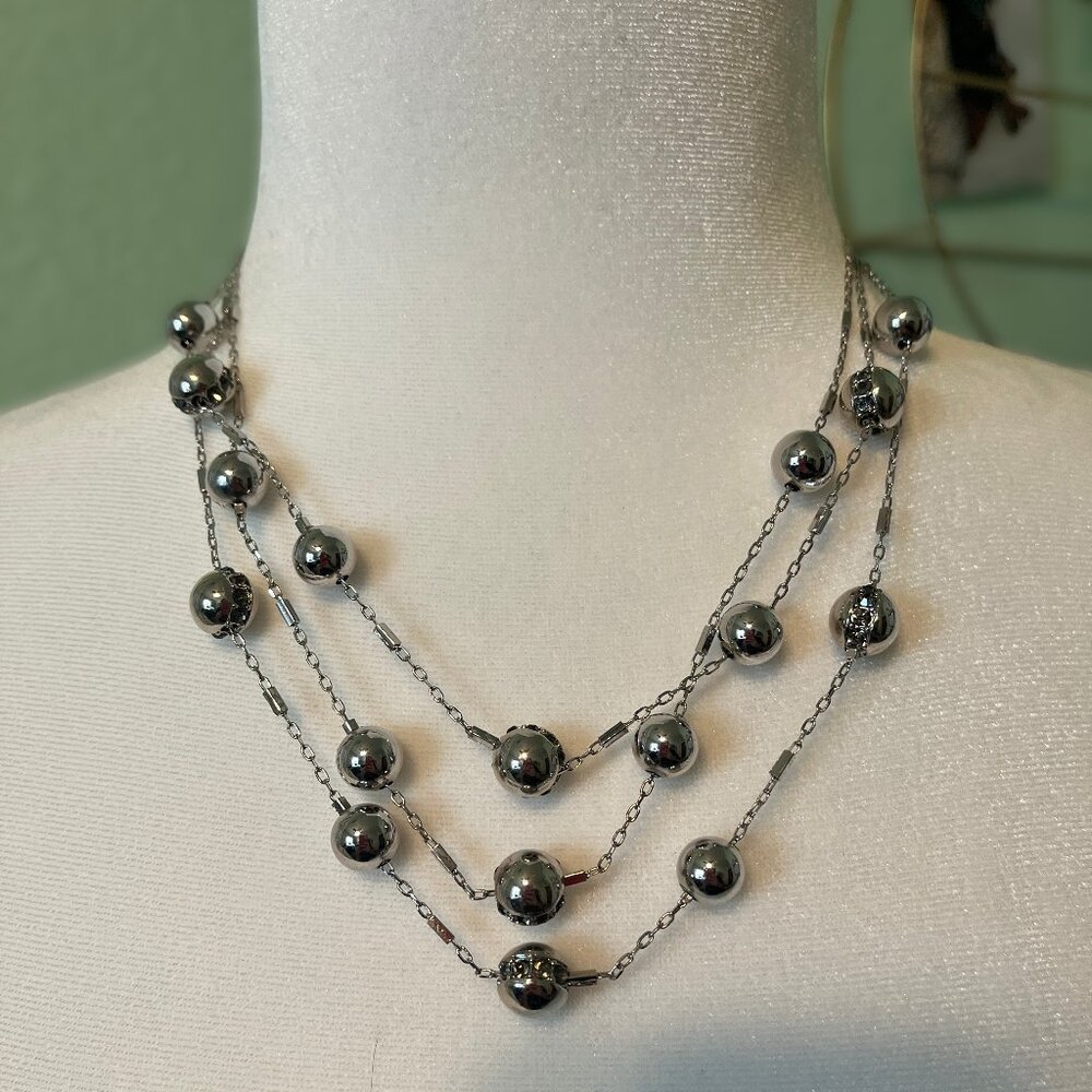 NWT Silver Beaded Layered Necklace, Coldwater Creek